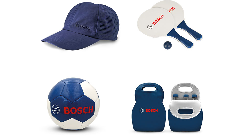 Šiltovka Bosch Sada na plážový tenis Bosch Mini chladiaca taška Bosch Futbalová lopta Bosch veľkosť 5